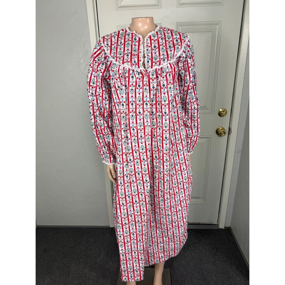 Lanz of Salzburg Night Dress Gown Flannel S Heart Floral Cotton Lace K3-10